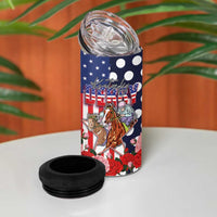 Kentucky Horses Racing 4 in 1 Can Cooler Tumbler US Flag Grunge and Dot Pattern Blue Color