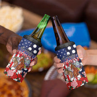 Kentucky Horses Racing 4 in 1 Can Cooler Tumbler US Flag Grunge and Dot Pattern Blue Color