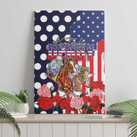 Kentucky Horses Racing Canvas Wall Art US Flag Grunge and Dot Pattern Blue Color