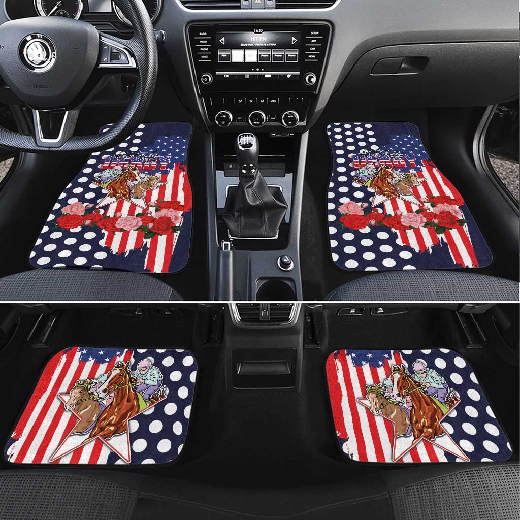 Kentucky Horses Racing Car Mats US Flag Grunge and Dot Pattern Blue Color