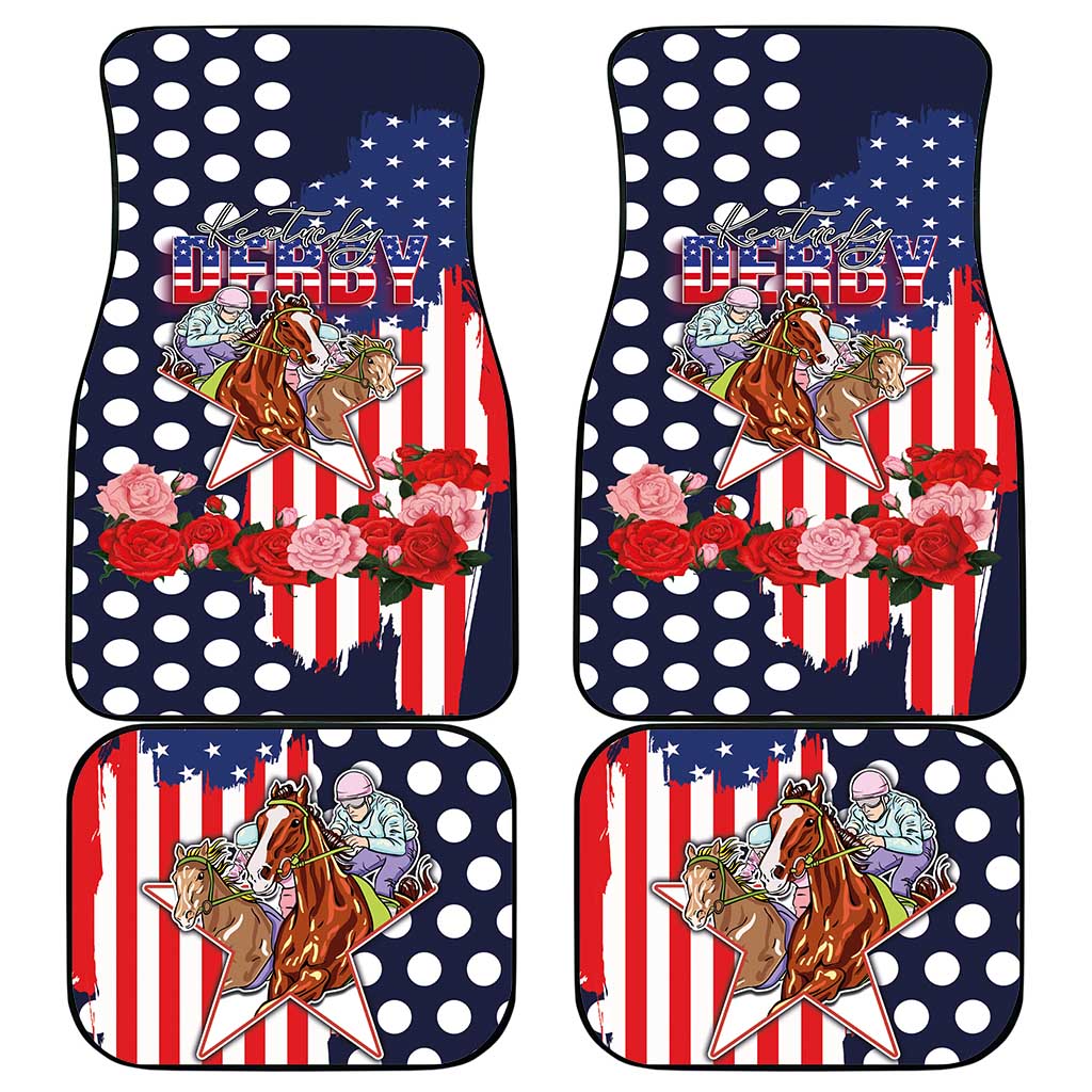 Kentucky Horses Racing Car Mats US Flag Grunge and Dot Pattern Blue Color
