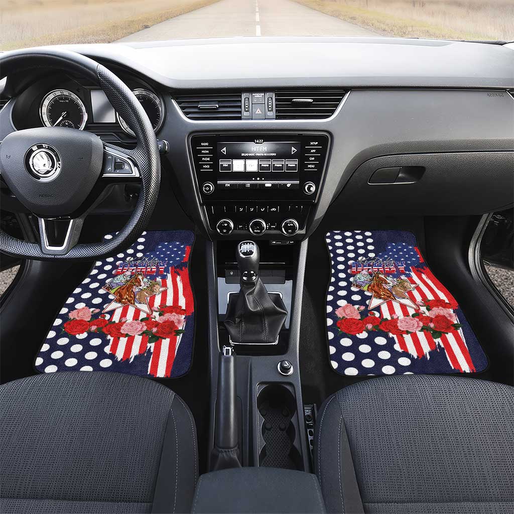 Kentucky Horses Racing Car Mats US Flag Grunge and Dot Pattern Blue Color