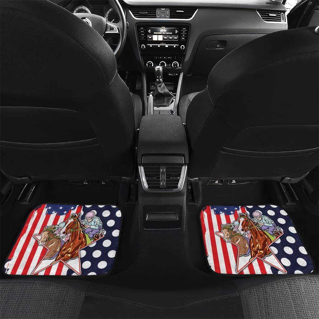 Kentucky Horses Racing Car Mats US Flag Grunge and Dot Pattern Blue Color