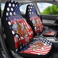 Kentucky Horses Racing Car Seat Cover US Flag Grunge and Dot Pattern Blue Color