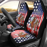 Kentucky Horses Racing Car Seat Cover US Flag Grunge and Dot Pattern Blue Color