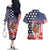 Kentucky Horses Racing Couples Matching Off The Shoulder Long Sleeve Dress and Hawaiian Shirt US Flag Grunge and Dot Pattern Blue Color