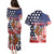 Kentucky Horses Racing Couples Matching Puletasi and Hawaiian Shirt US Flag Grunge and Dot Pattern Blue Color