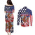 Kentucky Horses Racing Couples Matching Puletasi and Long Sleeve Button Shirt US Flag Grunge and Dot Pattern Blue Color