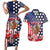 Kentucky Horses Racing Couples Matching Short Sleeve Bodycon Dress and Hawaiian Shirt US Flag Grunge and Dot Pattern Blue Color
