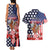 Kentucky Horses Racing Couples Matching Tank Maxi Dress and Hawaiian Shirt US Flag Grunge and Dot Pattern Blue Color