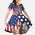 Kentucky Horses Racing Family Matching Off The Shoulder Long Sleeve Dress and Hawaiian Shirt US Flag Grunge and Dot Pattern Blue Color