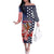 Kentucky Horses Racing Family Matching Off The Shoulder Long Sleeve Dress and Hawaiian Shirt US Flag Grunge and Dot Pattern Blue Color