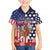 Kentucky Horses Racing Family Matching Off The Shoulder Long Sleeve Dress and Hawaiian Shirt US Flag Grunge and Dot Pattern Blue Color