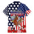 Kentucky Horses Racing Family Matching Off Shoulder Maxi Dress and Hawaiian Shirt US Flag Grunge and Dot Pattern Blue Color