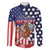 Kentucky Horses Racing Family Matching Off Shoulder Maxi Dress and Hawaiian Shirt US Flag Grunge and Dot Pattern Blue Color