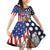 Kentucky Horses Racing Family Matching Off Shoulder Short Dress and Hawaiian Shirt US Flag Grunge and Dot Pattern Blue Color