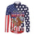 Kentucky Horses Racing Family Matching Puletasi and Hawaiian Shirt US Flag Grunge and Dot Pattern Blue Color
