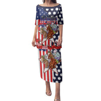 Kentucky Horses Racing Family Matching Puletasi and Hawaiian Shirt US Flag Grunge and Dot Pattern Blue Color