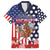 Kentucky Horses Racing Family Matching Summer Maxi Dress and Hawaiian Shirt US Flag Grunge and Dot Pattern Blue Color