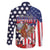 Kentucky Horses Racing Family Matching Summer Maxi Dress and Hawaiian Shirt US Flag Grunge and Dot Pattern Blue Color