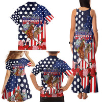 Kentucky Horses Racing Family Matching Tank Maxi Dress and Hawaiian Shirt US Flag Grunge and Dot Pattern Blue Color
