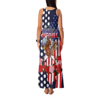 Kentucky Horses Racing Family Matching Tank Maxi Dress and Hawaiian Shirt US Flag Grunge and Dot Pattern Blue Color
