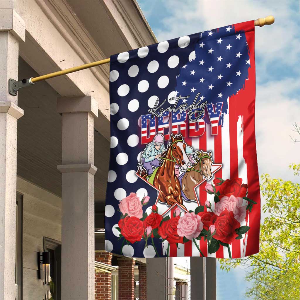 Kentucky Horses Racing Garden Flag US Flag Grunge and Dot Pattern Blue Color