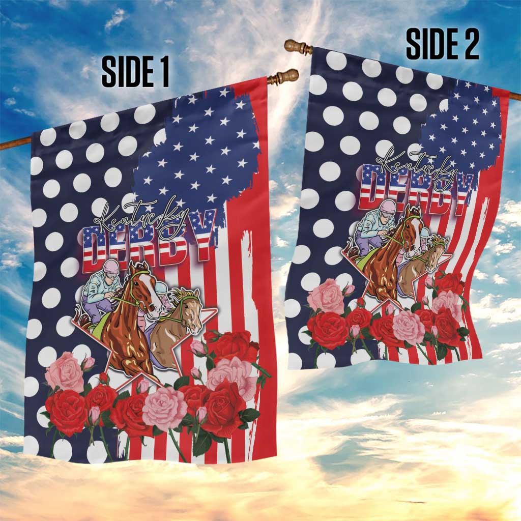 Kentucky Horses Racing Garden Flag US Flag Grunge and Dot Pattern Blue Color