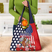 Kentucky Horses Racing Grocery Bag US Flag Grunge and Dot Pattern Blue Color
