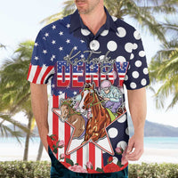 Kentucky Horses Racing Hawaiian Shirt US Flag Grunge and Dot Pattern Blue Color