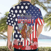 Kentucky Horses Racing Hawaiian Shirt US Flag Grunge and Dot Pattern Blue Color