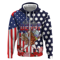 Kentucky Horses Racing Hoodie US Flag Grunge and Dot Pattern Blue Color