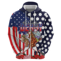 Kentucky Horses Racing Hoodie US Flag Grunge and Dot Pattern Blue Color