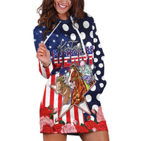 Kentucky Horses Racing Hoodie Dress US Flag Grunge and Dot Pattern Blue Color