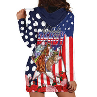 Kentucky Horses Racing Hoodie Dress US Flag Grunge and Dot Pattern Blue Color