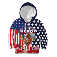 Kentucky Horses Racing Kid Hoodie US Flag Grunge and Dot Pattern Blue Color