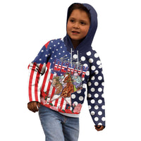 Kentucky Horses Racing Kid Hoodie US Flag Grunge and Dot Pattern Blue Color