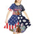 Kentucky Horses Racing Kid Short Sleeve Dress US Flag Grunge and Dot Pattern Blue Color