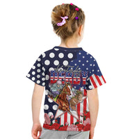 Kentucky Horses Racing Kid T Shirt US Flag Grunge and Dot Pattern Blue Color