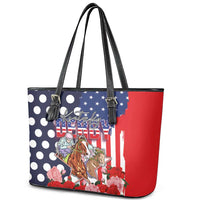 Kentucky Horses Racing Leather Tote Bag US Flag Grunge and Dot Pattern Blue Color