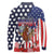 Kentucky Horses Racing Long Sleeve Polo Shirt US Flag Grunge and Dot Pattern Blue Color