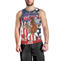 Kentucky Horses Racing Men Tank Top US Flag Grunge and Dot Pattern Blue Color