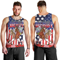 Kentucky Horses Racing Men Tank Top US Flag Grunge and Dot Pattern Blue Color