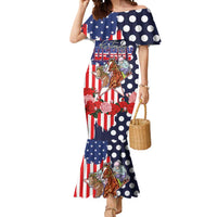 Kentucky Horses Racing Mermaid Dress US Flag Grunge and Dot Pattern Blue Color
