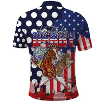 Kentucky Horses Racing Polo Shirt US Flag Grunge and Dot Pattern Blue Color