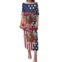 Kentucky Horses Racing Puletasi US Flag Grunge and Dot Pattern Blue Color