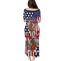 Kentucky Horses Racing Puletasi US Flag Grunge and Dot Pattern Blue Color