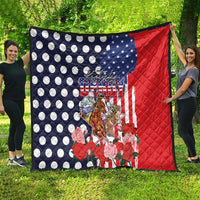 Kentucky Horses Racing Quilt US Flag Grunge and Dot Pattern Blue Color
