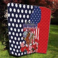 Kentucky Horses Racing Quilt US Flag Grunge and Dot Pattern Blue Color
