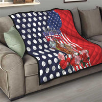 Kentucky Horses Racing Quilt US Flag Grunge and Dot Pattern Blue Color